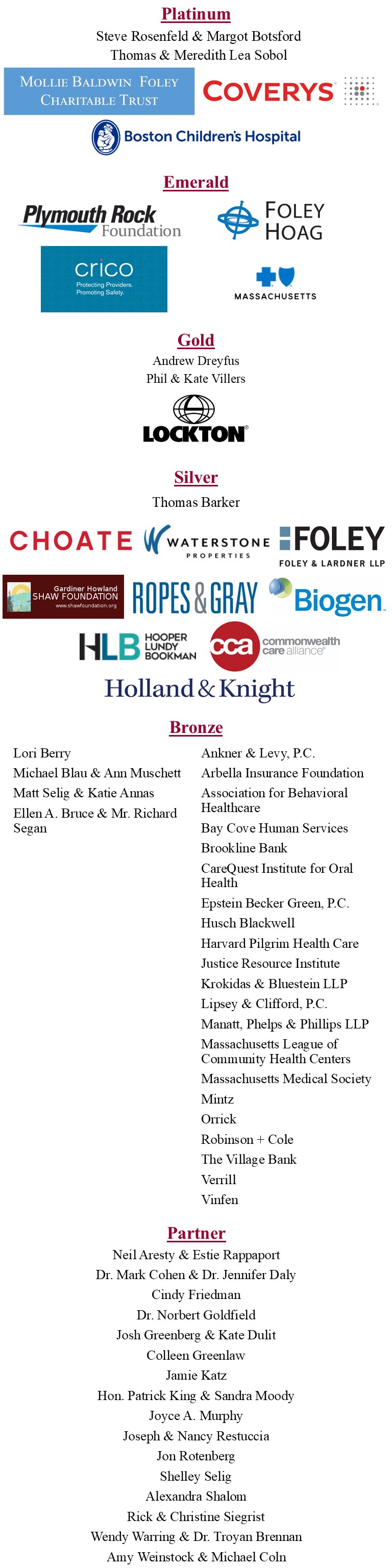 List of Breakfast sponsors as of 9/12